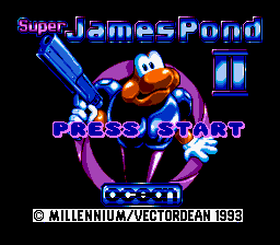 Super James Pond II title screen for Super Famicom